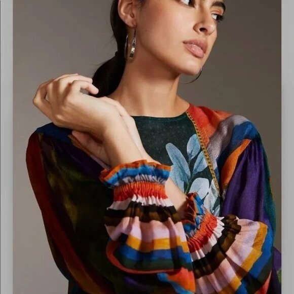 Anthropologie Bl-nk Miranda Peasant Blouse in Holly Size XS XSP Petite NWT $128 - Picture 3 of 9